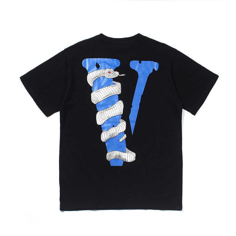 Nueva Camiseta Hip Hop Estampado Serpiente Grande V Suelta Cuello Redondo