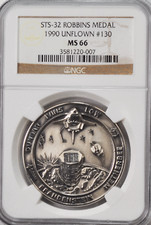 1990 STS-32 Robbins Silver Space Medal Unflow...