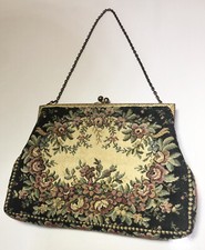 Vintage France petit point tapestry embroidered Needlework Vintage Purse Bag