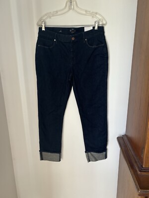 White House Black Market Mid Rise Slim Ankle Jeans 4 Metallic Cuff Dark Wash
