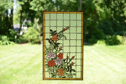 Handcrafted Stained Glass Window Panel Rose Flowers Blossom Ebay