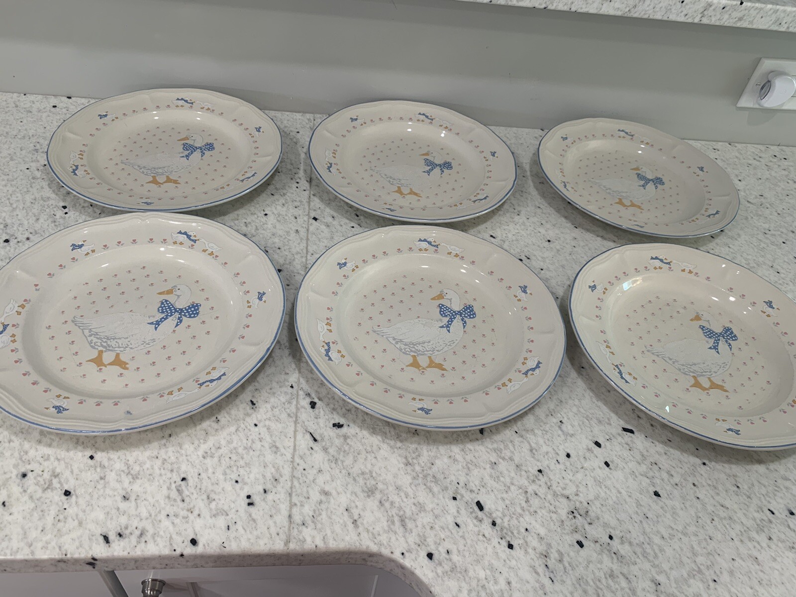 Brick Oven Stoneware Aunt Rhody Goose 10.5" Dinner Plates Set Of 6