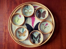 Bamboo Tray + 6 Coasters Hand Painted Made in Japan By Sunwave Vintage c. 1970 