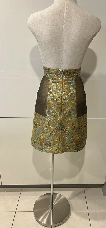 Falda Brocado Metálica MATTHEW WILLIAMSON Dorada y Verde Pálido, Forrada 8 Agosto, Reino Unido/4 EE. UU.  Foto 4 de 4