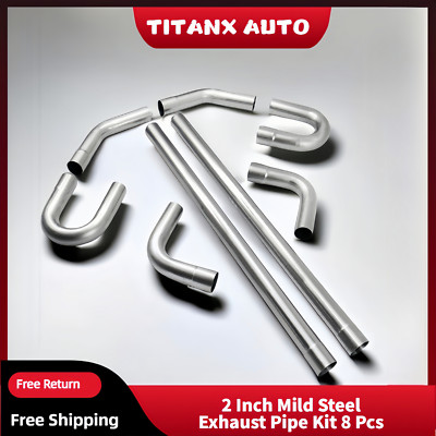 2.0'' Inch Custom Exhaust Tubing Straight 90 Degree Mandrel Pipe U-Bend Kit 8 Pcs