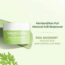 Glad2Glow Real Mugwort Clay Mask Salicylic Acid Acne Control 30g US Free Tax