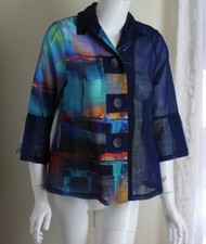 Damee Pm P M Modernist Lightweight Blue Funky Art-to-wear Blazer Jacket Topper