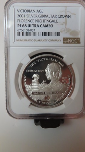NGC PF68 Gibraltar 2001 Florence Nightingale Silver Crown Pobjoy Mint Proof - Picture 2 of 5