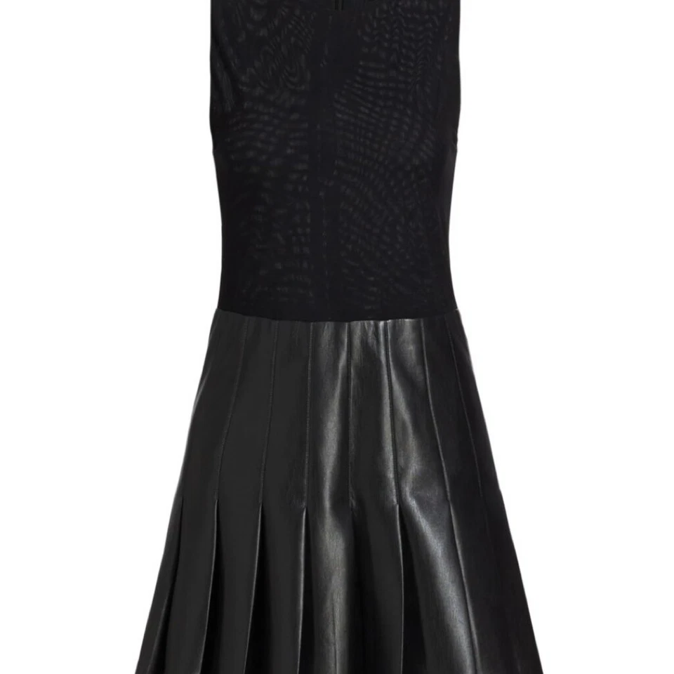 Alice + Olivia Women’s Chara Vegan Leather Pleated Mini Dress Black Size 10 - Image 2 of 4
