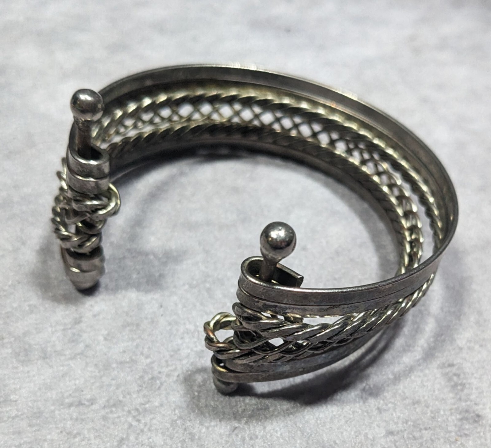Braided Multilayer Silver Tone Cuff Bracelet - image 6
