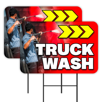 #ad #ad Truck Wash 2 Pack Double Sided Yard Signs 16quot; x 24quot; with Metal Stakes Made in T $24.99