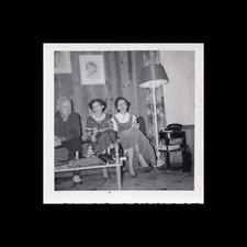 Old Square Photo WOMEN FRIENDS SMOKING SMILING LIVING ROOM SCENE