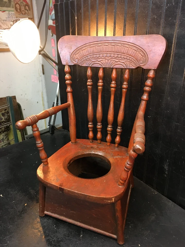 Antique Wood Potty Chair with Spindels , Planter Table Childs Dinner Chair Boost - Image 2 of 4