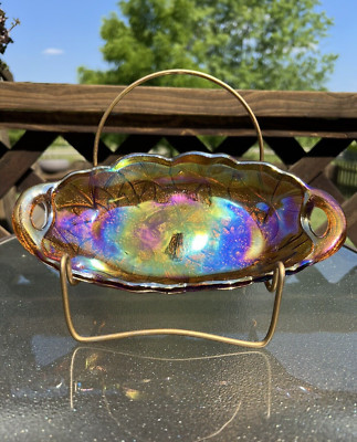 Indiana Carnival Glass Lily Pons Sunflower Pattern Pickle/Relish Dish Vintage