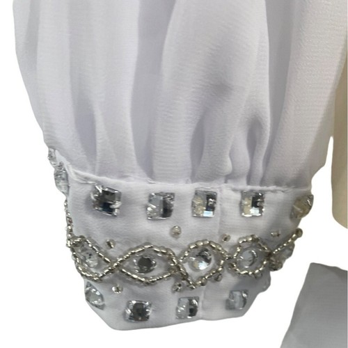 LantTing Bride Women's White Long Sleeve Short Tiered Chiffon Dress - Picture 6 of 12