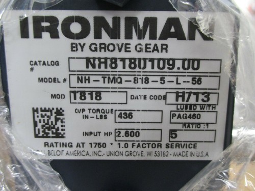 Grove Gear Ironman NH-TMQ-818-5-L-56 Gear Speed Reducer Ratio 5:1 - Picture 2 of 7