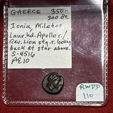 IONIA, MILETOS Ae 10  350-300 BC. Apollo Lion Looking At Star