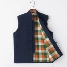Men Winter Lined Waistcoat Chinese Tang Suit Top Vest Sleeveless Jacket Warm Fit