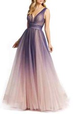 New Mac Duggal Pleated Bodice  Ombré Purple and Pink Tulle Gown Size 8