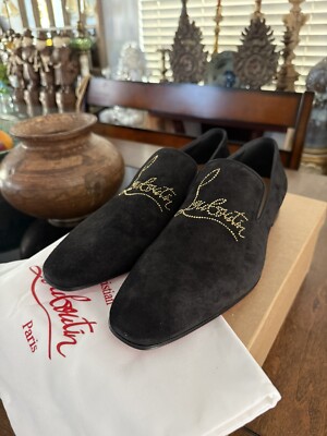 Christian Louboutin Dandelion Strass Logo Black Suede Loafer Christian Louboutin Dandelion Strass Logo Black Suede Loafer