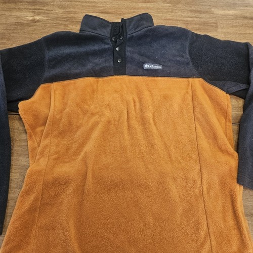 Columbia Steens Mountain Fleece Jacket Mens XL Orange Black 1/4 Snap Button Up