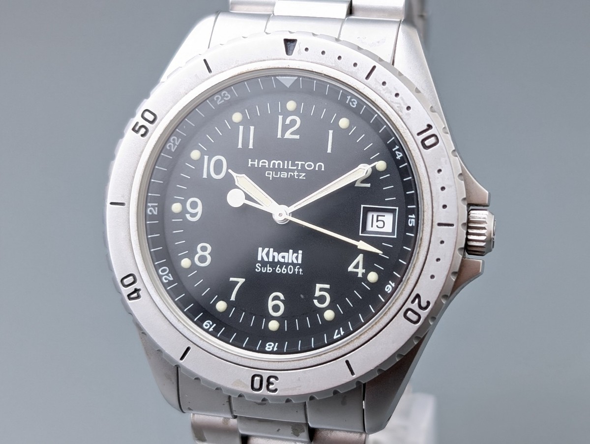 専用 超希少 HAMILTON Khaki Sub 660ft sub Hamilton Khaki Sub 660ft 9745B Black Dial Quartz Men's Watch