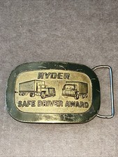 Vintage 1970s Ryder Safe Driver Award Brass Belt Buckle Semis Tractor Trailers