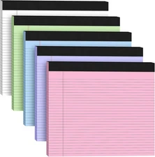 5 Pack Wide Legal Pads 11" x 9.5" Landscape White Pink Purple Blue Green Coll...