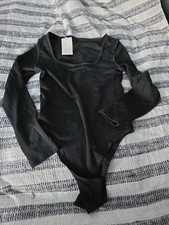 A New Day Women's Long Sleeve Seamless Bodysuit Black Size Medium NWOT