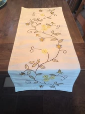 Rustic Floral Embroidered Yellow Floral Table Runner Dresser Scarf 14x34