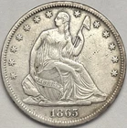 1865-S  SEATED LIBERTY  HALF DOLLAR, AU+, San Francisco Mint