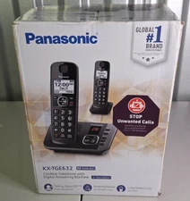 Panasonic Cordless Phone System Answering Machine Call Block 2 Handsets Black