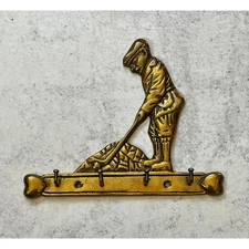 Vintage Brass Golfer Wall Key Holder