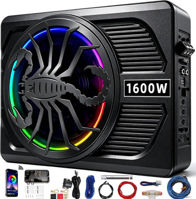 Upgrade1600W under Seat Subwoofer | 10'' Slim Car Sub with Built-In Amp, RGB LED