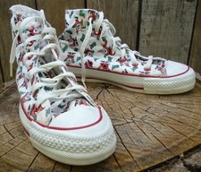 Vtg Used Christmas Converse All Star Size 4 Canvas Santa Ho Ho Ho Made in USA