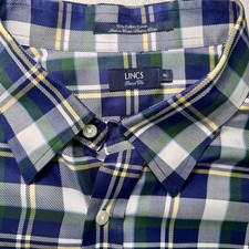 LINCS David Chu Mens XL Plaid Button Down Shirt Blue Green White Cotton Long Slv