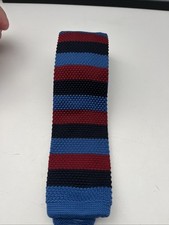 Square End Knit Tie Navy Blue Red Blue Stripes Necktie 52 X 2.25 Ivy Prep USA