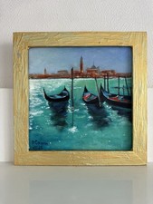 Oil  painting Venice Seascape 20х20cm Sea Boats Gondola Grand Canal Gift Italy