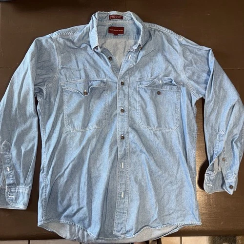 VTG Chaps Ralph Lauren Denim Shirt Men's Size M Blue Cotton Button Down Crest - product listing photo