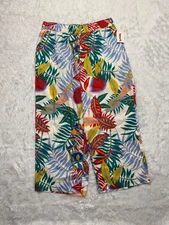 C&C California Multi-Color Tropical Floral Linen Pull On Wide Leg Pants XL NWT
