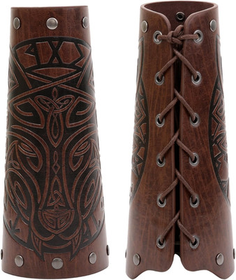 Viking Bracers Medieval Leather Bracers Embossed Wolf Leather Arm Guards Cuff Le