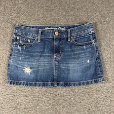Y2K American Eagle Denim Micro Mini Skirt Womens 2 Blue Distressed Low Rise