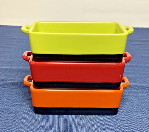 Bobby Flay SET of 3 Multicolor Stoneware Baking Dishes 3.6" x 6" Oven Safe EUC