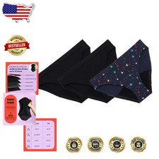 Absorbent Period Panties for Teens 3-Pack Black/Stars Moisture-Wicking Cotton