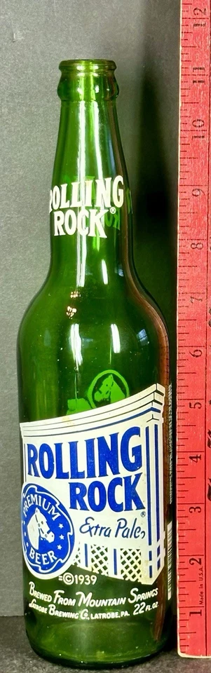 Botella de cerveza Rolling Rock vintage de 22 oz GRANDE vidrio verde original Latrobe Brewing Foto 2 de 4
