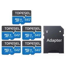 TOPESEL 5-Pack 64GB Micro SDXC UHS-I Class 10 High Speed TF Card for Camera, PC
