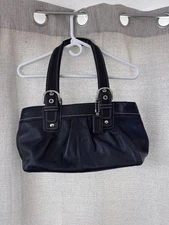 Coach Soho Hampton Pleated Black Leather Shoulder Bag Tote Purse