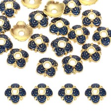 20 Pcs 7.5x2.5 mm Flower Beads Caps, Enamel Bead End Spacers Dark Blue 