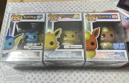 Vaporeon, Jolteon, & Flareon Funko Pops  Pokemon Center Exclusive w Protectors