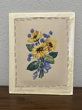 Vintage Embroidered Cross Stitch Floral Bouquet – Sunflower Design – 8x10 in